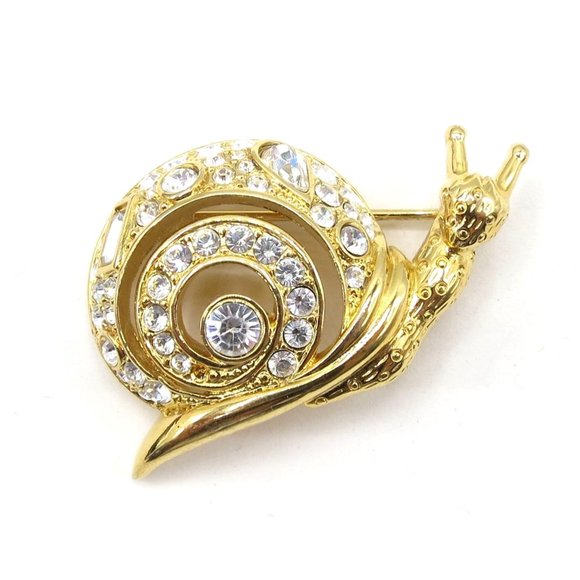 Swarovski Clear Crystal Rhinestone Goldtone Snail - Picture 1 of 11